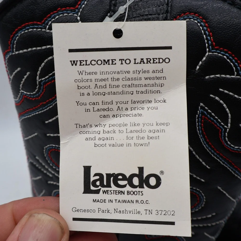 Laredo Western Cowboy Boots Kids Size 2D Vintage Black Lizard Embossed 28-2230-6